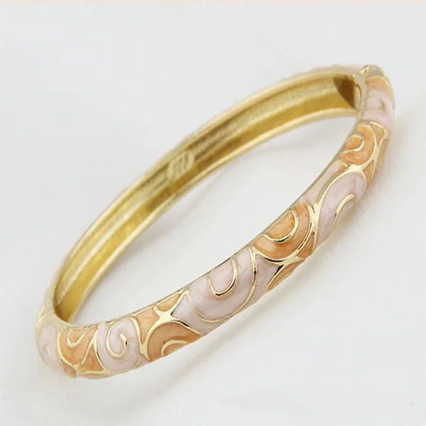 Vintage Oval Gold-Plated Cloisonné Enamel Bangle