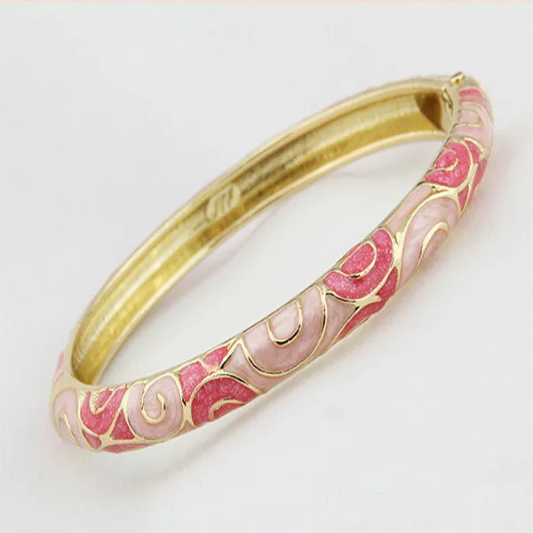 Vintage Oval Gold-Plated Cloisonné Enamel Bangle