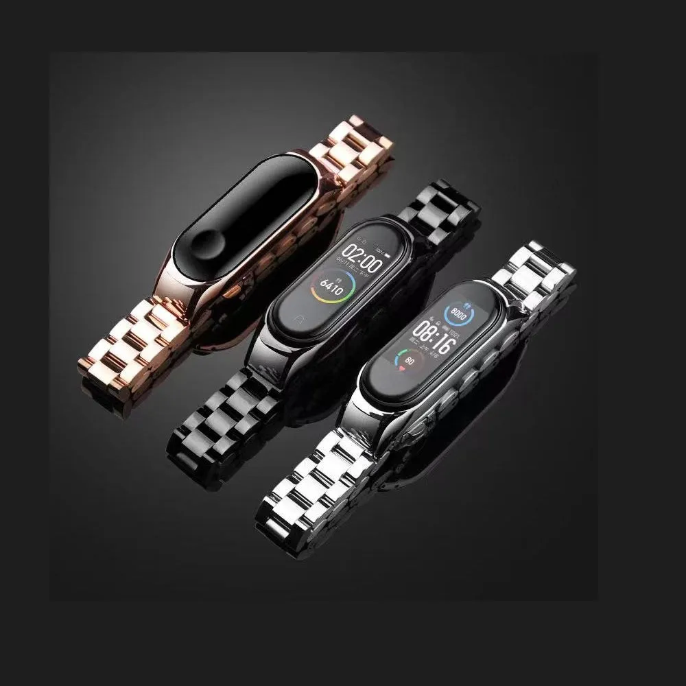 Xiaomi Mi Band 6 / 5 | 3 beads Stainless Steel Metal Watch Band Strap | Silver/Rose Gold