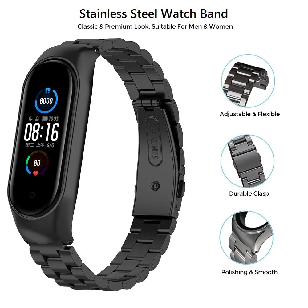 Xiaomi Mi Band  7/6/5  | 3 beads Stainless Steel Metal Watch Band Strap | Silver/Rose Gold