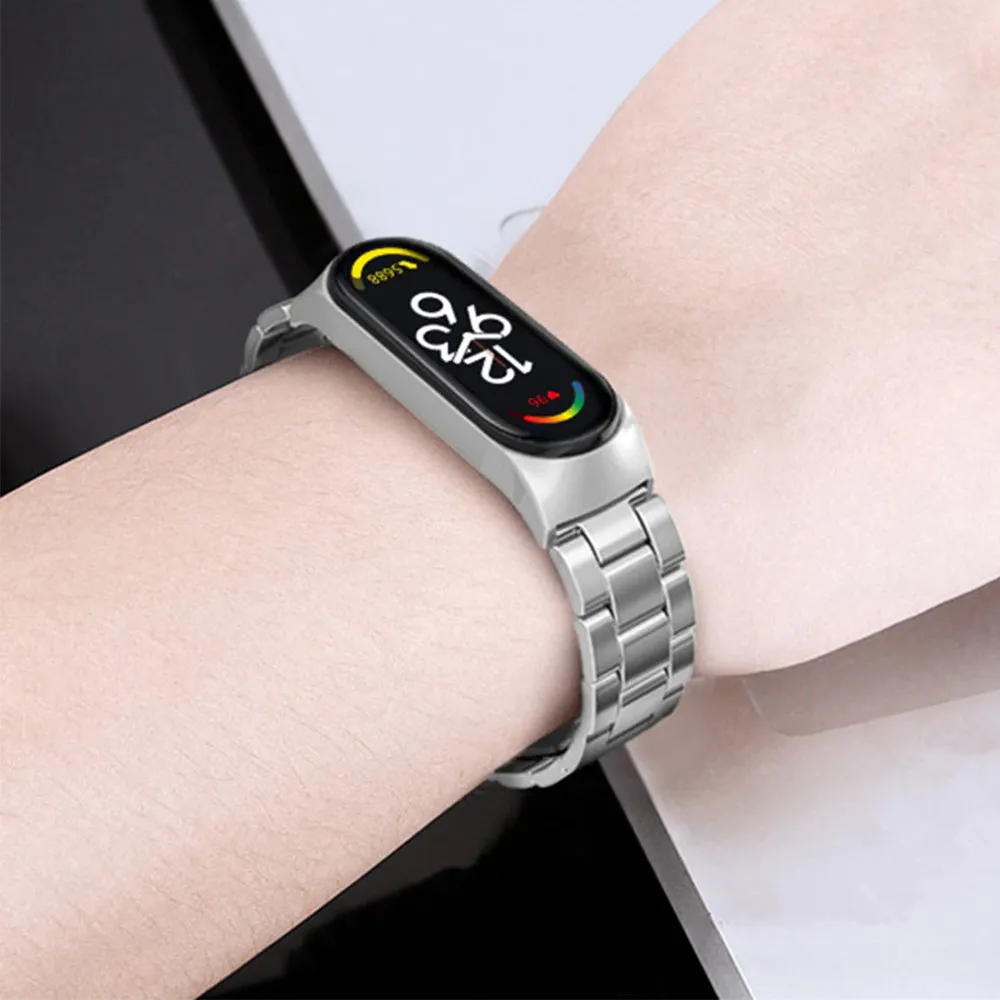 Xiaomi Mi Band  7/6/5  | 3 beads Stainless Steel Metal Watch Band Strap | Silver/Rose Gold